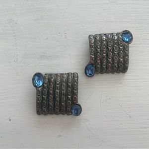Vintage Antique Art Deco Blue Glass Dress Clips Sweater Shoe Clips Set of two